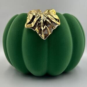 Bath & Body Works Green Flocked Velvet Pumpkin 3-Wick Candle Holder